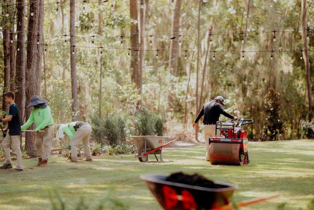 Helping to prepare grounds for upcoming concert